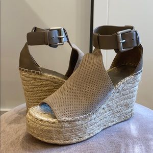 Marc Fisher Tan Perforated Espadrille Wedges